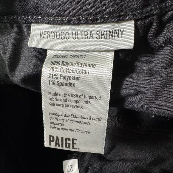 Paige Jeans Women’s Verdugo Ultra Skinny 27 Black Shadow Rayon Blend Stretch - Picture 6 of 8